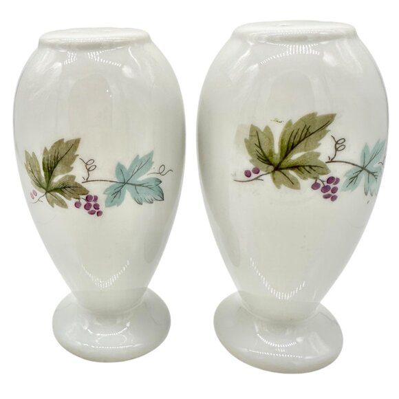 Vintage Ceramic Salt and Pepper Shakers White with Grape Vine Design Japan - Picture 1 of 7